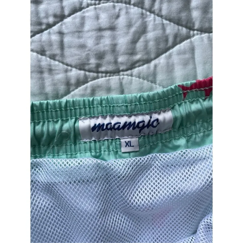 Maamgic mint green swim trunks with hot pink shark pattern - XL